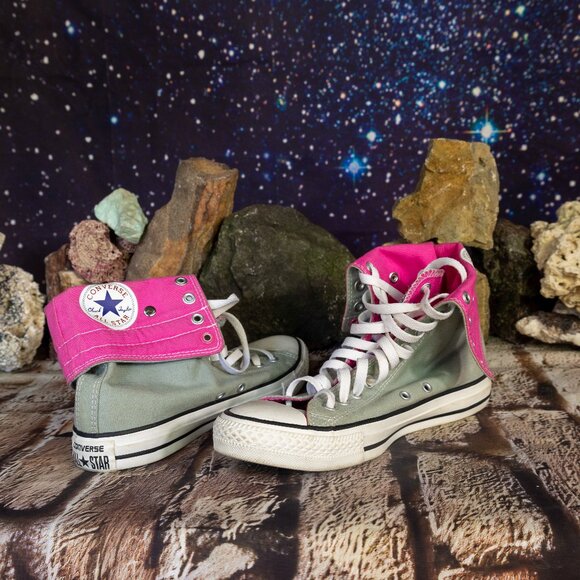 converse Shoes - Chuck Taylor Converse all stars High Tops Pink Grey Fold overs
